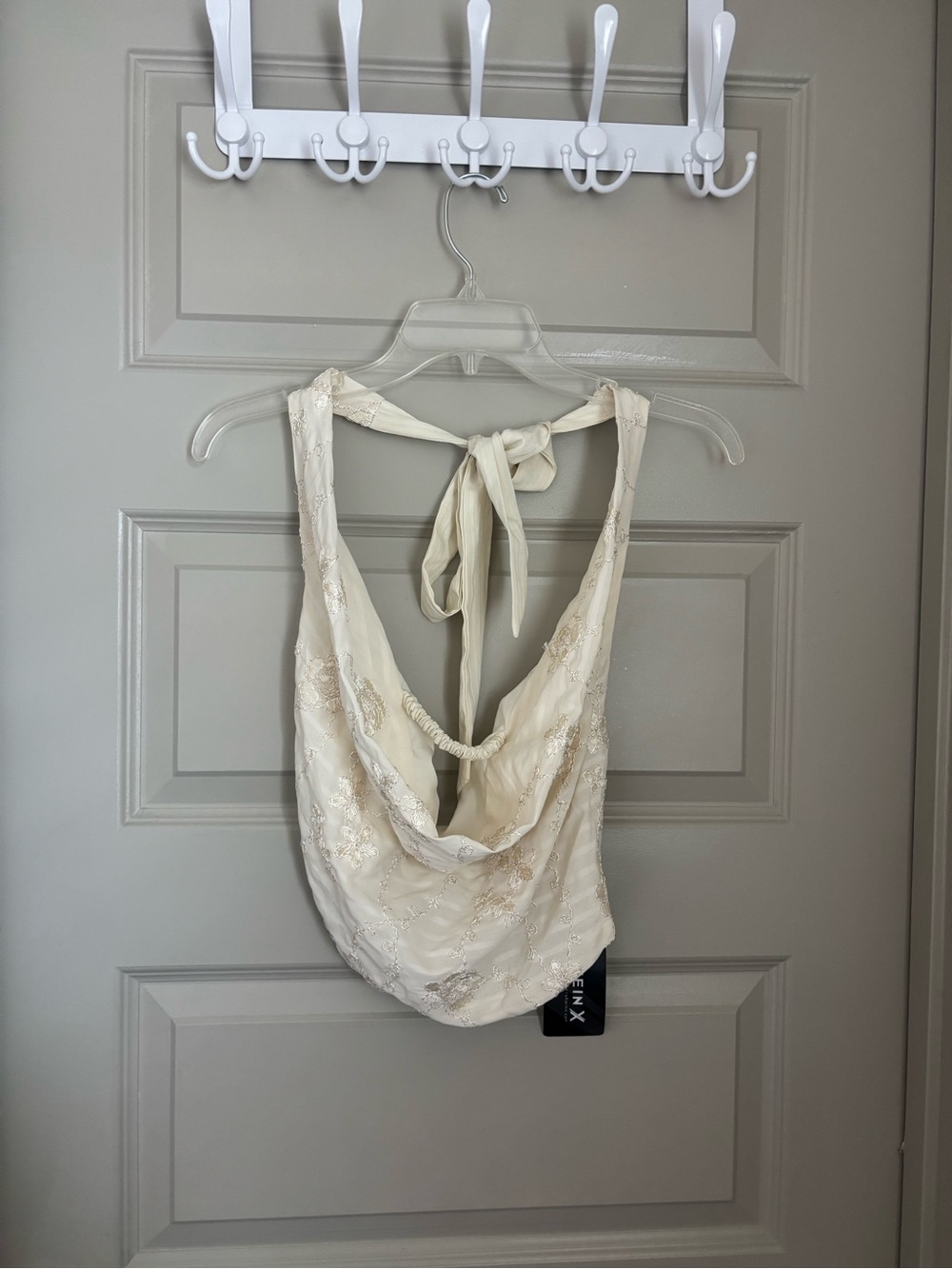 Cream Lace Cowl Halter Tie-Back Camisole